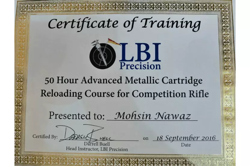 LBI precision certificate of training